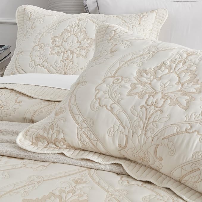 CHIXIN Microfiber King Pillow Shams Set of 2 - Quilted Decorative Pillow Covers - Ivory-Yellow - Size (20" x 36")