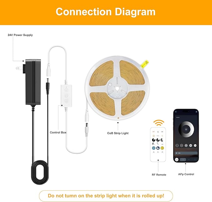 COB LED Strip Lights Natural White,24V Dimmable led Light Strip KIT with Remote and app Control,4000K 25FT/7.5m 8mmwide Ra>90 Cuttable Flexible Strip Lights for Bedroom,Wardrobe,Cabinet