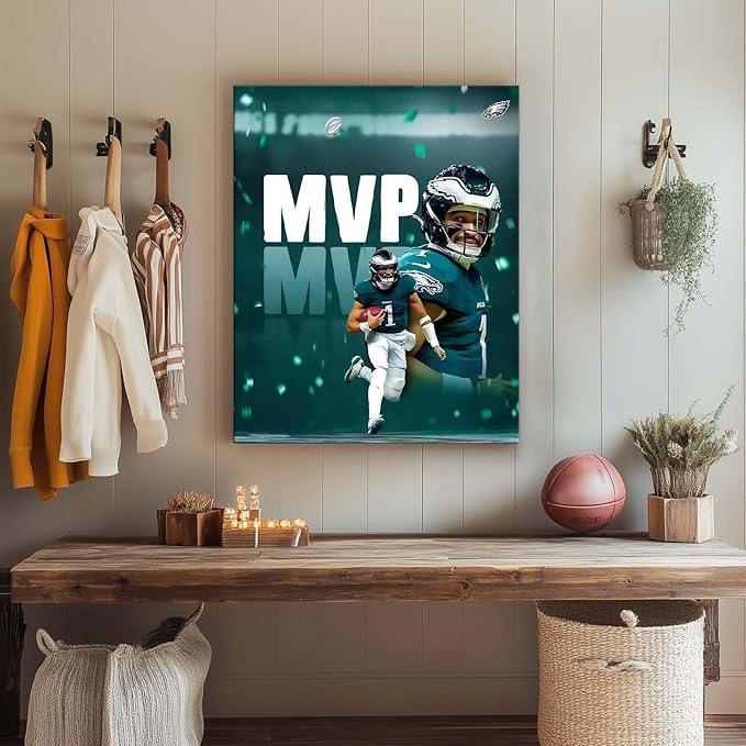 B.B.F MAKE 2025 Super Canvas Bowl Wall Art Champions MVP Hurts Canvas Wall Decor Eagles Poster Print Philadelphia Sports Star Picture Gift Modern Bedroom Living Room Home Decoration, Framed 20x24inch