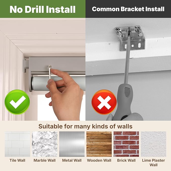 HESTIA No Drill Cordless Blackout Roller Shades Screwless Waterproof Shower Window Blinds, Auto-Retraction Easy Install Blind for Bathroom/Kitchen/Office/Exterior, Grey, 30.5" W x 54" H
