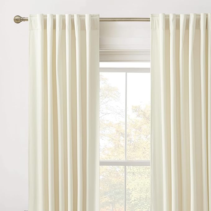 RYB Home White Velvet Curtains 84 inches - Room Darkening Energy Saving Curtain Panels Soft Luxury Privacy Window Covering for Living Room Studio Apartment, Cream White, W52 x L84 inches, 2 Panels