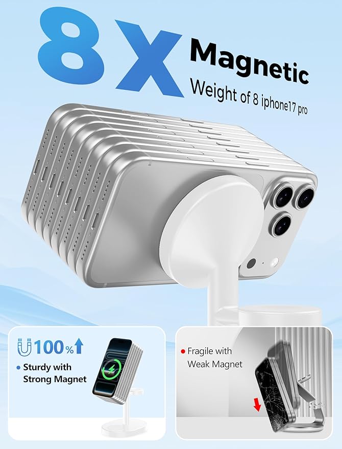 2026 3 in 1 Wireless Charging Station for Apple MagSafe Charger, 15W Fast Magnetic Mag-Safe Charger Stand for iPhone 17 16 15 14 13 12 Apple Watch AirPods, 2 Pack (Adaptor Not Included)