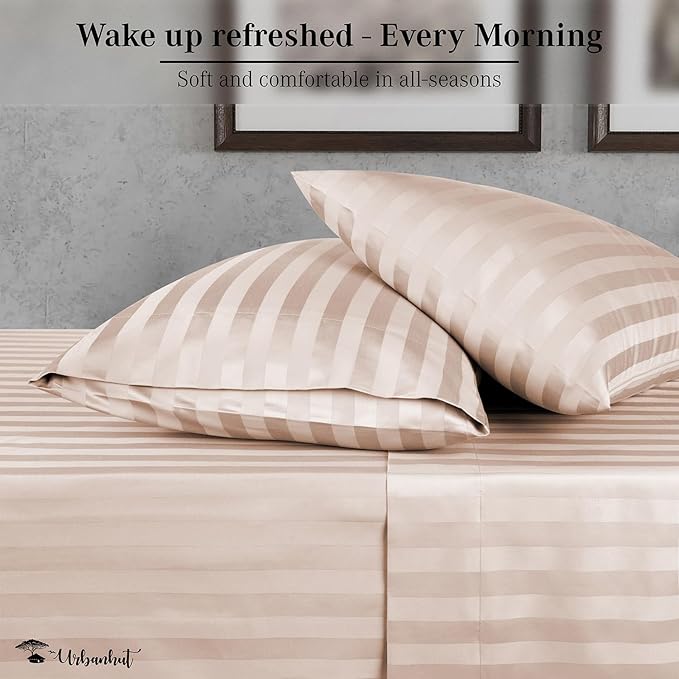 URBANHUT 800 Thread Count 100% Cotton Damask California King Size Sheets Set, 4 Piece Striped Cal King Size Bedsheets, Luxury Hotel Sheets Sateen Weave, 16" Elasticized Deep Pocket- Blush Pink