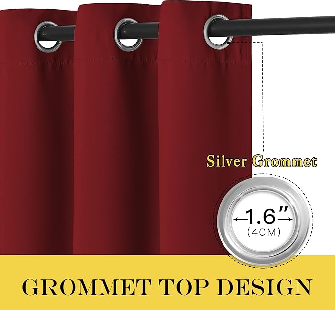 NICETOWN Sliding Door Window Treatment Blackout Patio Door Curtain Panels, Privacy Thermal Drapes for Bedroom Living Room Department with Grommet Top (Burgundy Red, W66 x L110)