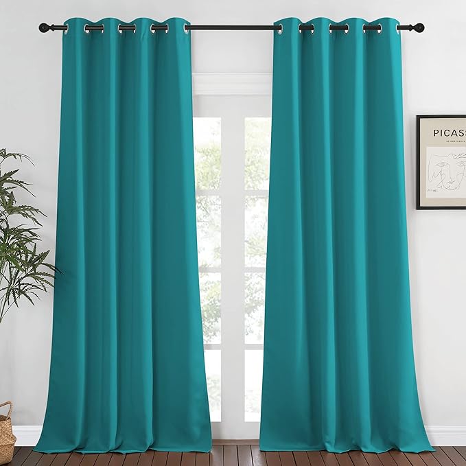 NICETOWN Peacock Teal Blackout Curtain for Living Room, Grommet Thermal Insulated Window Treatments Room Darkening Drape Sound Reducing for Bedroom, W52 x L95, 1 Panel
