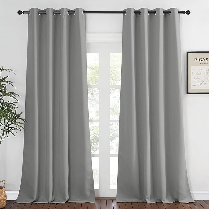 NICETOWN Blackout Bedroom Curtain 120 inches Long - Grommet Thermal Curtain Room Darkening Window Treatment Light Blocking Drape for Living Room (Silver Grey, 1 Panel, W52 x L120)