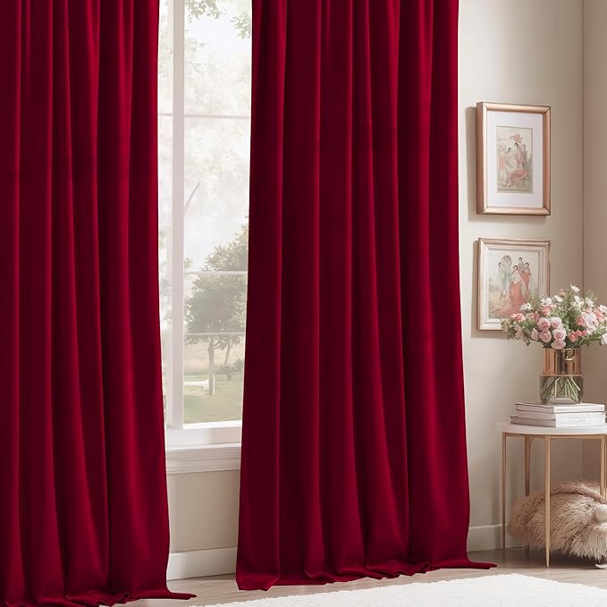 StangH Christmas Red Velvet Curtains for Home Decor, Vintage Thermal Insulated Room Darkening Window Drapes for Nursery Girls Bedroom/Sliding Door, W52 x L90, 2 Panels