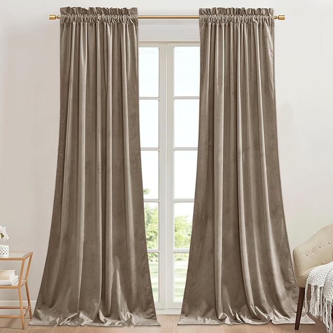 StangH Camel Beige Curtains 90 inches Long Luxury Soft Velvet Thermal Insulated Privacy Assured Curtain Panels for Sliding Door Dining Room Closet, W42 x L90, 2 Panels