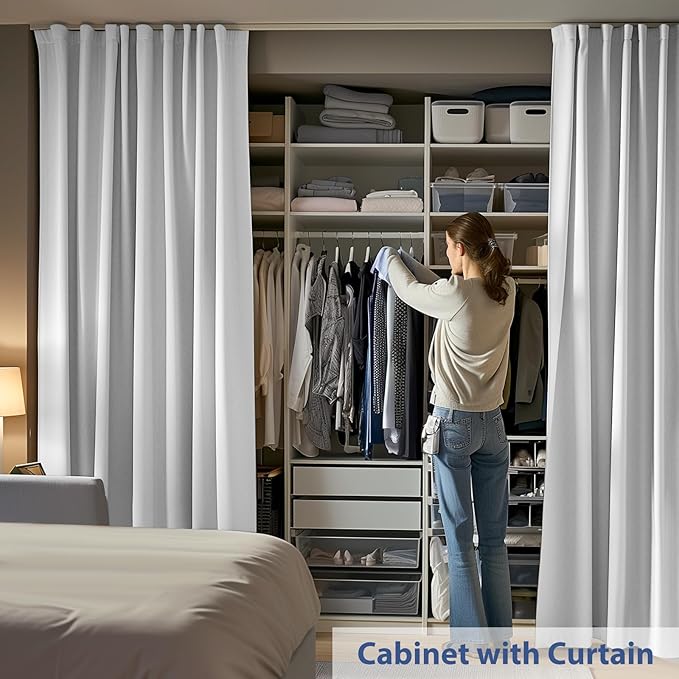 Room Divider Ceiling Mounted Curtains Track Sets Extra Wide Blackout Curtain Flexible Tracks for Bedroom Privacy Partition Separator, 1 Panel White Drape and White Rail, W12.5 x H8ft
