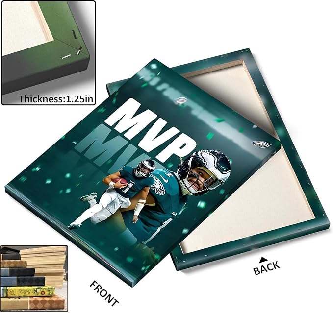 B.B.F MAKE 2025 Super Canvas Bowl Wall Art Champions MVP Hurts Canvas Wall Decor Eagles Poster Print Philadelphia Sports Star Picture Gift Modern Bedroom Living Room Home Decoration, Framed 8x10inch