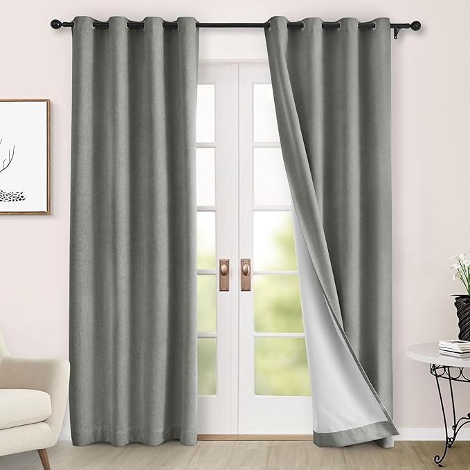 Macochico 100% Blackout Curtains Luxury Chenille Curtains for Living Room Thermal Blackout Curtains for Bedroom Hotel Banquet Classic Decor Rock Grey Curtains with Tieback 72" Wx96 L Grommet 1 Panel