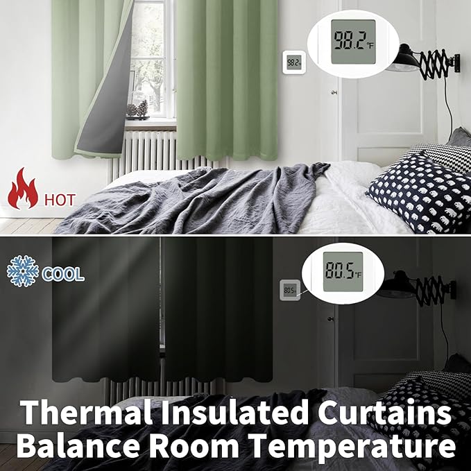 BGment Short 100% Blackout Curtains for Bedroom, Thermal Insulated Energy Efficiency Noise Reducing Grommet Curtains 54 Inch Length with Liner for Small Window 2 Panels Each 42 Inch Wide, Grass Green