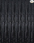 GOER 3.2 ft x 9.8 ft Metallic Tinsel Foil Fringe Curtains Party Photo Backdrop Party Streamers for Halloween,Birthday,Graduation,New Year Eve Decorations Wedding Decor (4 Packs,Black)