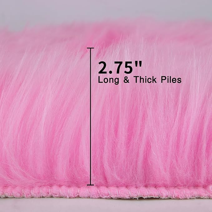 duduta Hot Pink Faux Sheepskin Throw Rug 2x3 ft, Fluffy Shag Girls Bedside Dorm Rug Fur Seat Chair Covers Washable