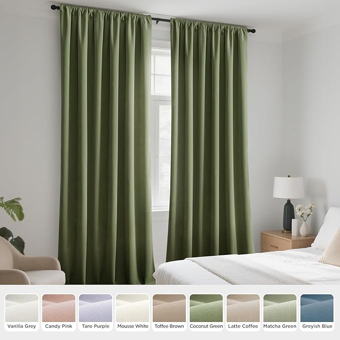 Joydeco Coconut Green Velvet Curtains 84 Inches 2 Panels, Luxury Thermal Insulated Soft Green Curtains for Bedroom & Living Room, Room Darkening Velvet Drapes, Rod Pocket (52W x 84L)