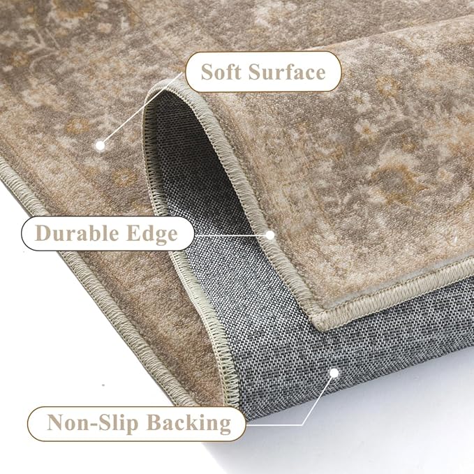 2x6 Deep Brown Runner Rug Hallway Non Slip Kitchen Vintage Distressed Long Carpet Indoor Machine Washable Retro Floral Bedroom Accent Throw Rug for Office Laundry Bathroom Dining Living Room