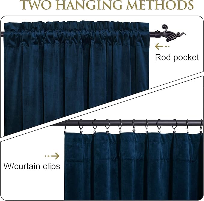 StangH 120 inches Long Blackout Velvet Curtains - Navy Blue Light Blocking Thermal Insulated Window Curtains for Bedroom Living Room, High Ceiling Backdrops for Office, W52 x L120, 2 Panels