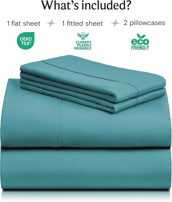 LuxClub 4 PC King Sheet Set, Deep Pockets Wrinkle Free Cooling Bed Sheets Hotel Bedding for Women, Men, Includes 1 Fitted Sheet, 1 Flat Sheet and 2 Pillowcases-Soft Teal