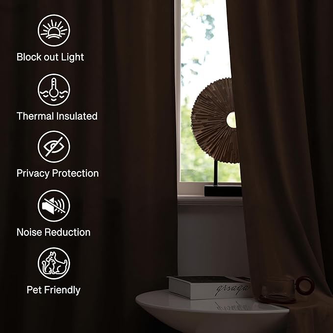 StangH Brown Velvet Curtains 94 inches Luxurious Thermal Insulated Noise Reducing Drapes for Living Room Bedroom, Soft Elegant Home Decor, W52 x L94, 2 Panels