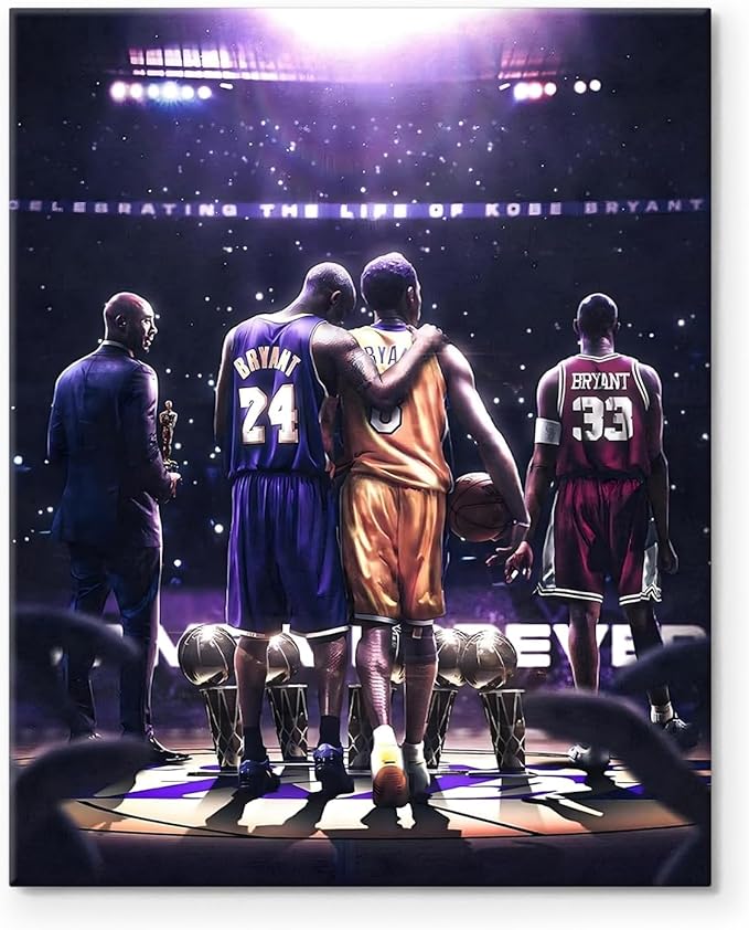 Kobe Bryant Legacy Canvas Wall Art Print Poster, Iconic Inspirational Sports Picture Artwork, Motivational Mamba Mentality Painting Wall Decor for Office Gym Home Living Room Bedroom, Framed 16x20inch