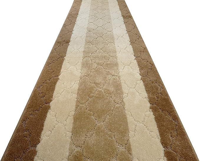 Custom Length Hallway Runner Rug,Slip Resistant,Trellis Beige, 26 Inch X 18 feet, Sold and Priced Per Foot