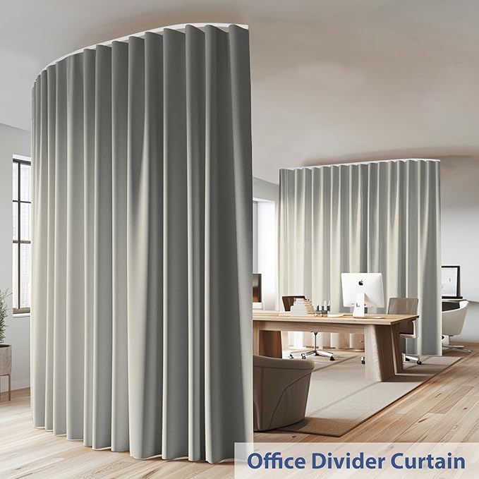 Room Divider Ceiling Mounted Curtains Track Sets Extra Wide Blackout Curtain Flexible Tracks for Bedroom Privacy Partition Separator, 1Panel Light Grey Drape and White Rail, W12.5 x H10ft