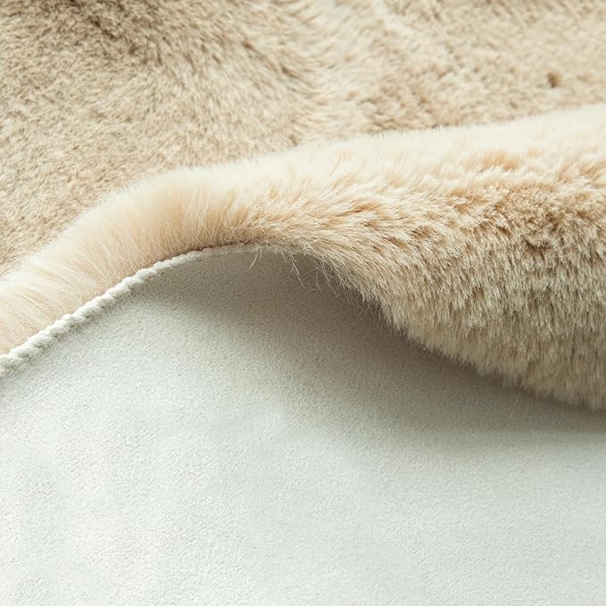 Beige Plush Faux Washable Rabbit Fur Area Rugs for Bedroom Shag Carpet for Living Room 4x6 Rectangle Nursery Rug