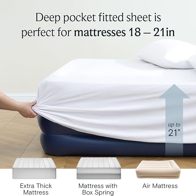 LuxClub 4 PC Extra Deep Pocket Queen Sheet Set, Deep Pockets Wrinkle Free Cooling Bed Sheets Hotel Bedding for Women, Men, Includes 1 Fitted Sheet, 1 Flat Sheet and 2 Pillowcases- White