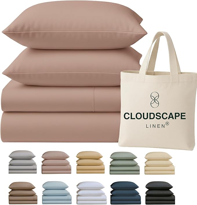 Cloud Scape Linen 100% Egyptian Cotton King Sheets Set – 400 Thread Count, 4-Piece Soft Hotel Quality Bedding Set,Deep Pockets up to 16”, Sepia Rose