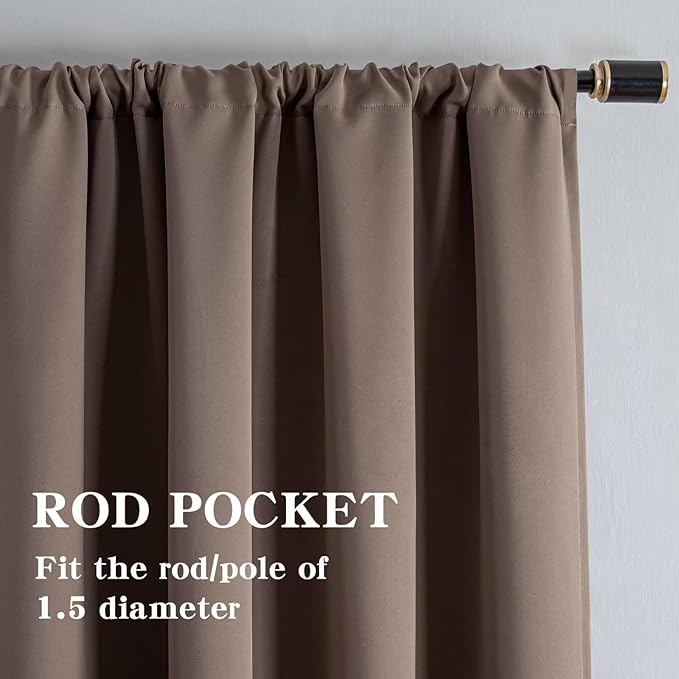 Blackout Curtains for Bedroom 1 Panel, Custom Curtains Thermal Insulated Khaki, Rod Pocket Room Darkening Drapes for Living Room Windows Luxury Decor(Custom Size,Khaki)