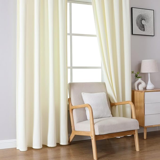 Joydeco Ivory Velvet Curtains 84 inch Length 2 Panels, Luxury Blackout Rod Pocket Thermal Insulated Window Curtains, Super Soft Room Darkening Drapes for Living Dining Room Bedroom,W52 x L84