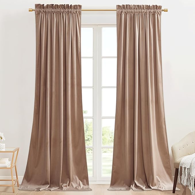 StangH Blush Beige Kids Bedroom Curtains Velvet Room Darkening Doorway Dividers Heavy Thick Privacy Window Panels for Living Dining Room Office, W42 x L90, 2 Panels