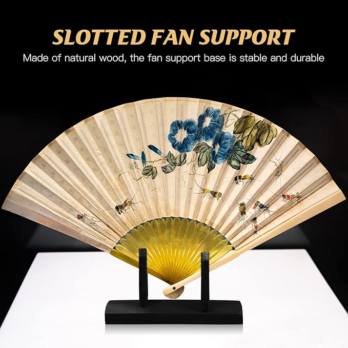 VOSAREA Bamboo Japanese Folding Fan Stand Holder Handheld Fan Display Stand Hand Fan Storage Rack Display Base (Black)