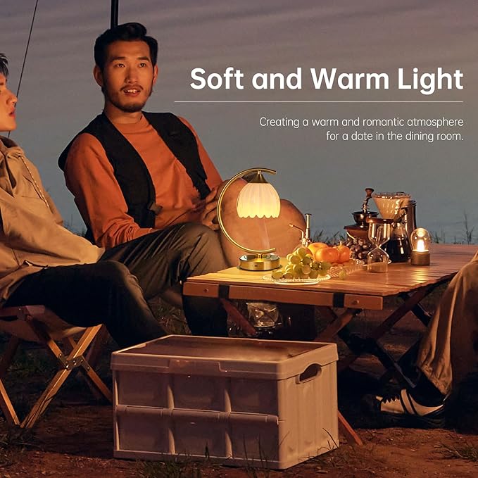 Tulip Table Lamp with 5200mAh Battery & Touch Control, Cordless Lamp with 3 Color Temperatures Clear Bulb, Rechargeable Small Table Lamps for Living Room, Bedside, Nightstand (White Tulip)