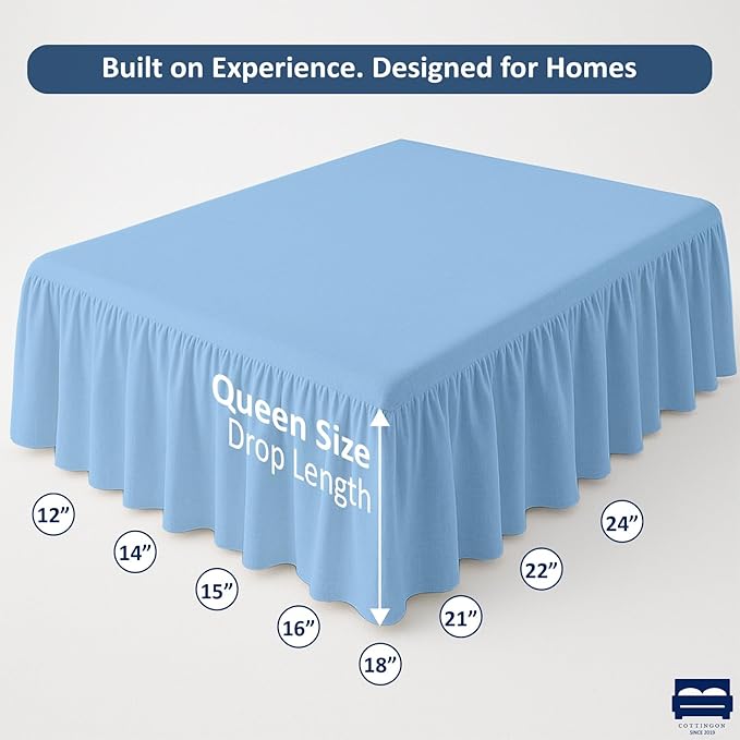 Cottingon Bed Skirt Queen 18" Drop with Split Corners, 100% Microfiber Soft and Stylish, Dust Ruffle with Platform, Light Blue