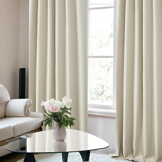 Deconovo Blackout Curtains Back Tab and Rod Pocket Thermal Insulated Room Darkening Curtains for Living Room 52Wx108L Inch Light Beige 2 Panels