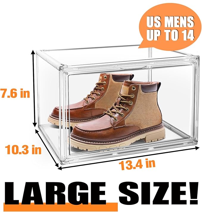 10 Pack Acrylic Shoe Storage Boxes Size 12, Stackable Sneaker Display Case Shoe Containers with Magnetic Lid, Clear Shoe Storage Cabinet for Entryway, Closet, Underbed