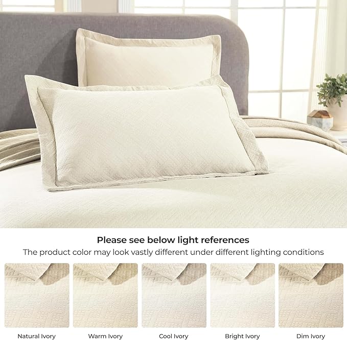 Superior 2 Piece Basketweave Cotton Bedspread Set, Home Bed Decor, Decorative Bed Spread, 1 Pillow Sham, Medium Weight Blanket, Matelasse Coverlet Bedding, Geometric Lattice Pattern, Twin, Ivory