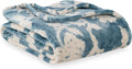 Berkshire Blanket-Classic Heavyweight Warm Soft Printed VelvetLoft® Plush Blanket, King Size Soft Fuzzy Blanket for Couch Sofa Bed, Floral Blue, 90in x 108in