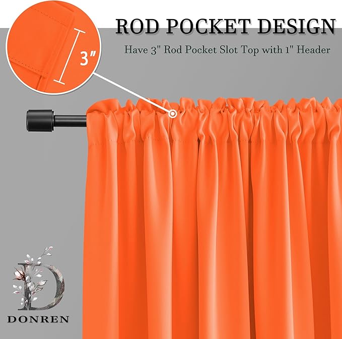 2Panels Vibrant Orange Blackout Thermal Insulated Curtains for Bedroom,Hallowmas Pumpkin Orange Curtains 80 Inch Length for Closet Door Doorway Curtain Panels,52" Wide x 80" Long