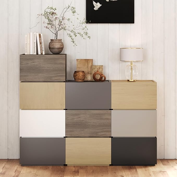 Stackable Storage Drawers, Wooden Drawer Storage Organizer, Modern Nightstands with Wooden Drawers, Small Storage Cabinet, Modular Design, Available in 2 Sizes for Versatile Use Oak Small