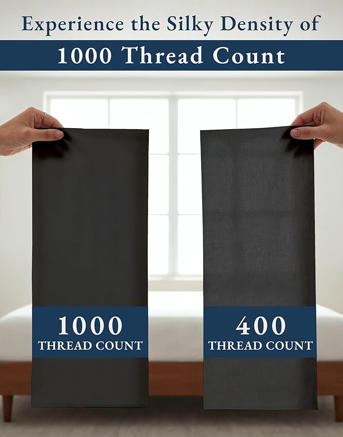 LANE LINEN 100% Egyptian Cotton Cal King Sheets- 1000TC Long Staple Mercerized Cotton No Pill Fade Resistant Silky Sateen Weave for Soft & Comfy Good Night Sleep, Deep Pocket Fits 15" Mattress-Black