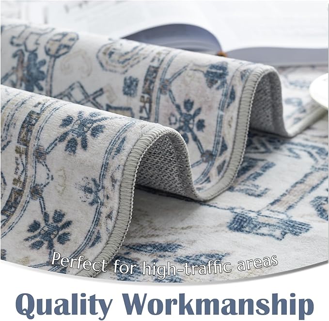 jinchan Lima Kitchen Runner Rug 3x8-2pcs, Bohemian Hallway Washable Rug Floral Non Slip with Rubber Backing Vintage Carpet Runner for Bedroom Bathroom Laundry Room Living Room Decor Blue