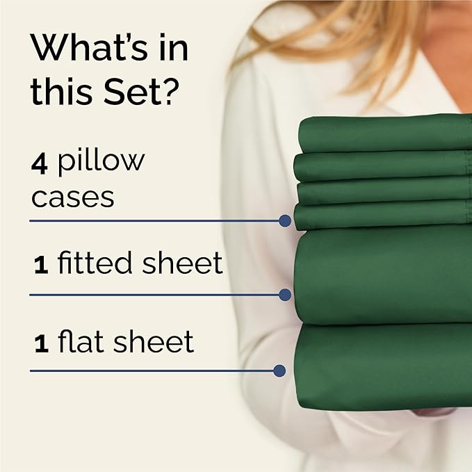 King 6 Piece Sheet Set - Cooling, Comfy & Breathable - Hotel Luxury Bedding, Includes Fitted Sheet for Women, Men, Kids and Teens - 1 Flat, 1 Fitted Sheet, 4 Pillowcases with Deep Pockets - Emerald
