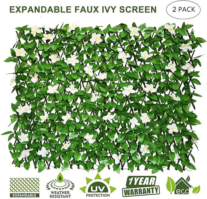 GLANT Expandable Fence Privacy Screen for Balcony Patio Outdoor,Decorative Faux Ivy Fencing Panel,Artificial Hedges (Single Sided Leaves)