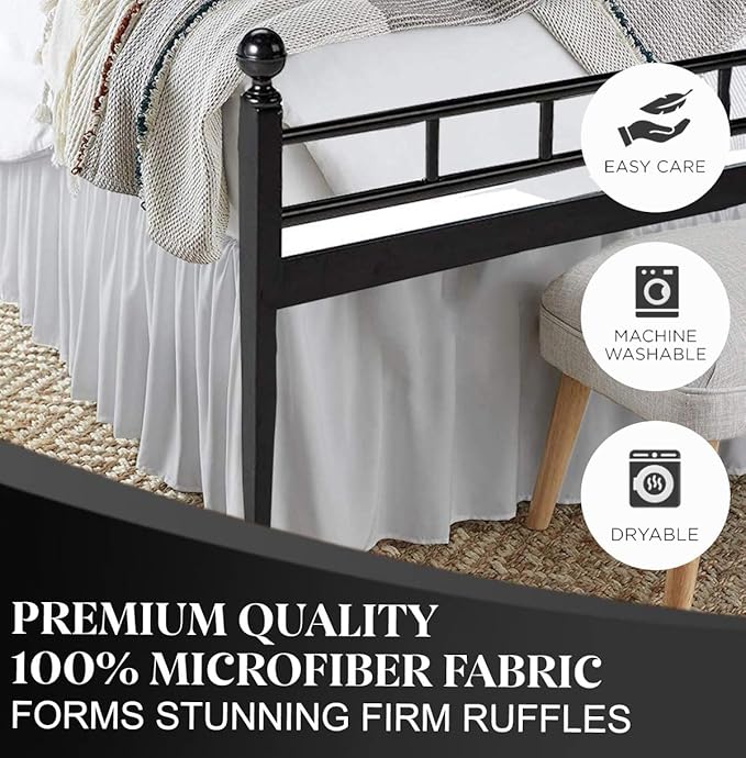 Ruffled Bed Skirt with Split Corners, Light Grey, Full 12 Inch Drop Bedskirt, Hotel Quality Brushed Microfiber Wrinkle Free Dust Ruffle Bed Skirt Full Size