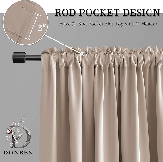 DONREN Warm Taupe Window Treatment Thermal Insulated Rod Pocket Blackout Curtains/Drapes for Bedroom(Rose Tan,Set of 2 Panels,52 by 84 Inch Length)
