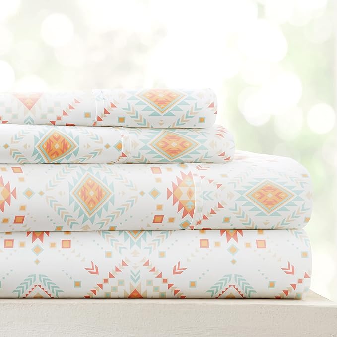 Linen Market 3 Piece Twin Bedding Sheet Set (Aztec Coral) - Sleep Better Than Ever with These Ultra-Soft & Cooling Bed Sheets for Your Twin Size Bed - Deep Pocket Fits 16" Mattress