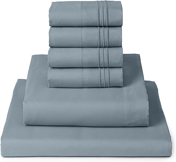 Mellanni King Sheet Set - 6-Piece Iconic Collection Bedding, (Including 4 Pillowcases), 16-Inch Deep Pocket, Easy Care, Extra Soft, Cooling Sheets, Brushed Microfiber - Spa Blue