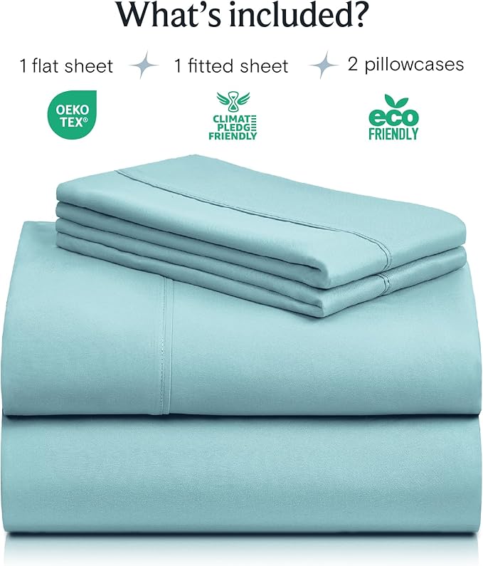 LuxClub 4 PC Full Sheet Set, Deep Pockets Wrinkle Free Cooling Bed Sheets Hotel Bedding for Women, Men, Kids & Teens, Includes 1 Fitted Sheet, 1 Flat Sheet and 2 Pillowcases-Aqua